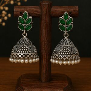 Emerald Leaf Oxidised Jhumka