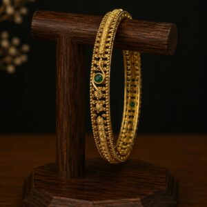 Gold-Toned Emerald Antique Bangle