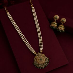 Gold Toned Multilayer Pearlbeads Long Necklace
