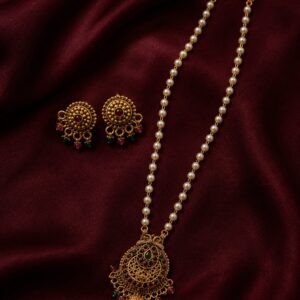 Gold - Toned & Pearl bead Floral Peacock Necklace