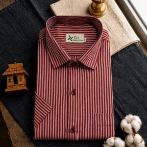Khadi Cotton Shirt - Meroon Stripes
