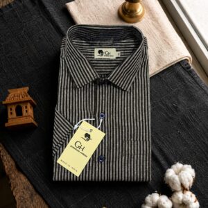 Khadi Cotton Shirt - Grey Stripes
