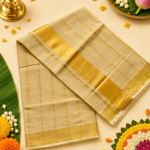 Onappudava with Golden Kasavu (with Blouse)
