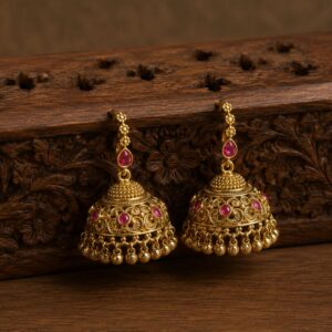 Premium Gold - Toned Ruby golden beads hanging earrings