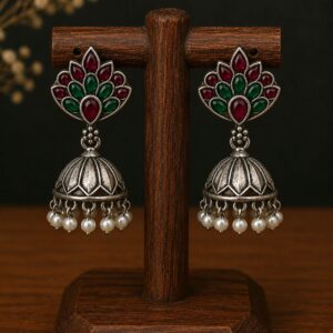 Ruby Emerald Oxidised Jhumka