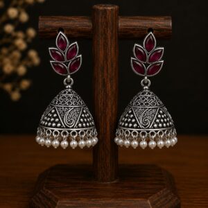Ruby Leaf Oxidised Jhumka