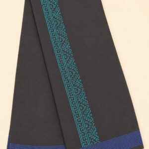 Black Lungi - Blue Stripe with Green Stone Design