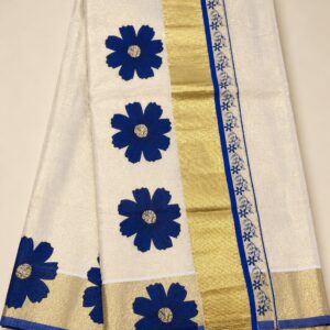 Blue Daisy Border Tissue Saree