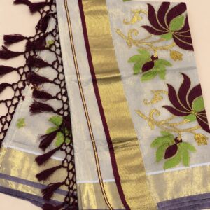 Maroon Floral Tissue Saree