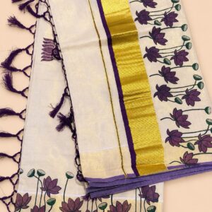 Purple Lotus Border Tissue Saree