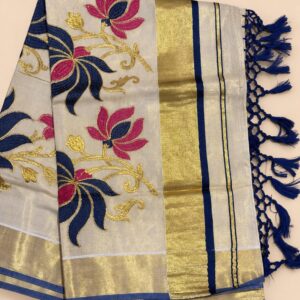 Royal Blue Floral Tissue Saree
