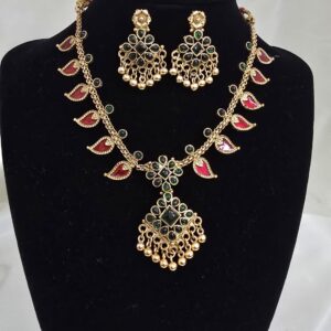 Ruby Leaf Pendant Set