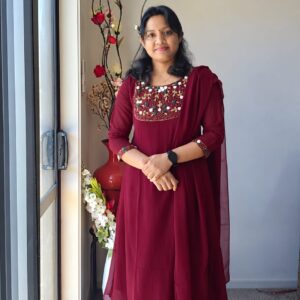 PK1001 - Georgette A-Line kurti with dupatta, heavy hand worked yoke and sleeves